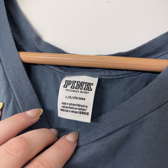 PINK Victoria's Secret Sequined Blue Top with Logo - Picture 2 of 7